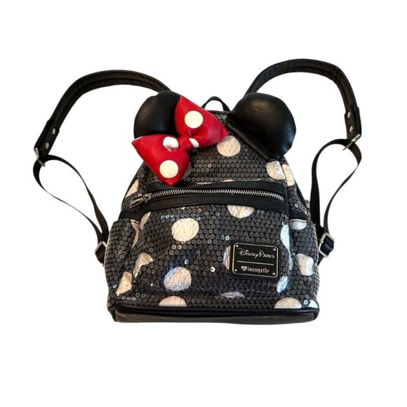 Disney Parks Minnie Mouse Loungefly Sequined Polka Dot Backpack - Picture 4 of 10
